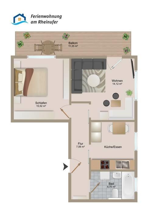Ferienwohnung am Rheinufer &ndash; Grundriss | &copy; Kisch